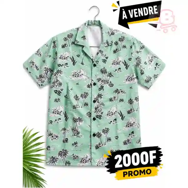 Chemise Homme Tropicale Moderne Manches Courtes – Vert Menthe