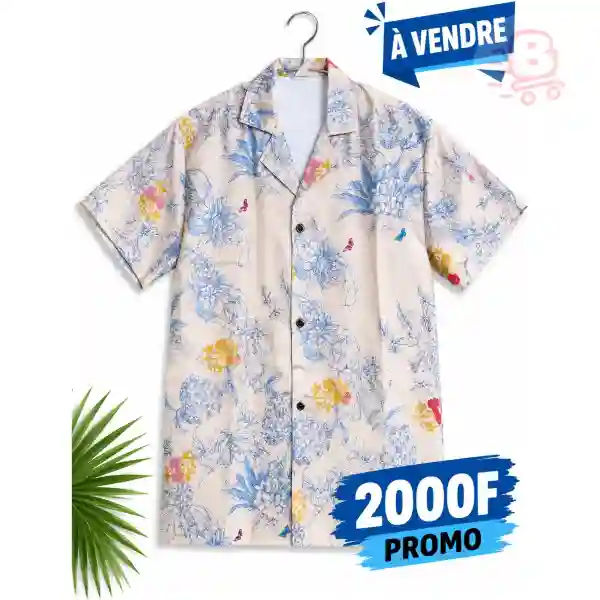 Chemise Homme Fleurie Moderne Manches Courtes – Beige