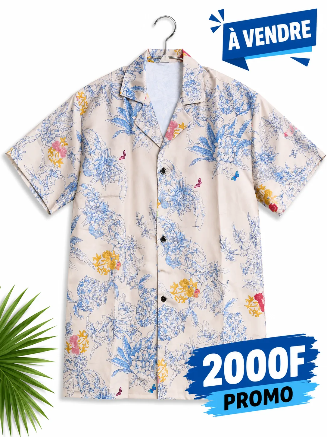Chemise Homme Fleurie Moderne Manches Courtes – Beige